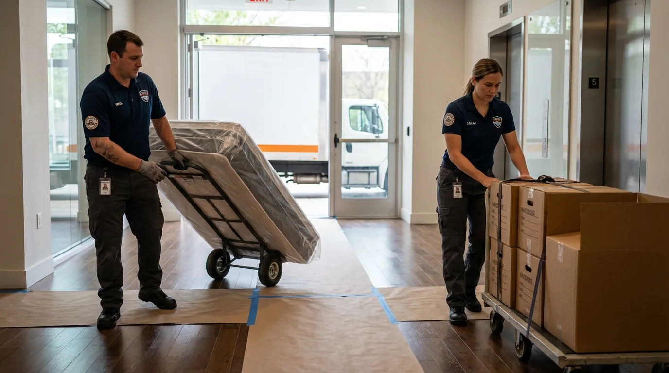 Professional apartment movers loading elevator in Saint Michaels, MD