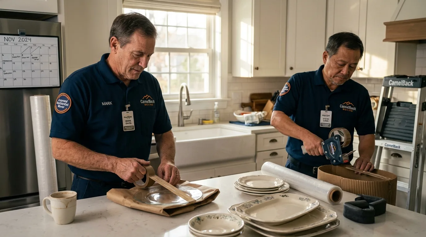 Professional crew packing kitchen dishware in Saint Michaels, MD